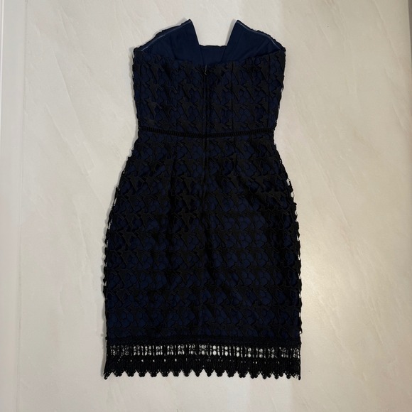 Adelyn Rae Navy Blue Black Lace V Neck Strapless Bodycon Mini Dress XS - Picture 4 of 7